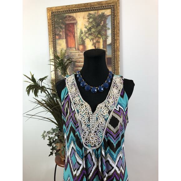 New Directions Women Shea Dress XL Boho Vacation Resort Wear Sleeveless Zip Back - Picture 2 of 8